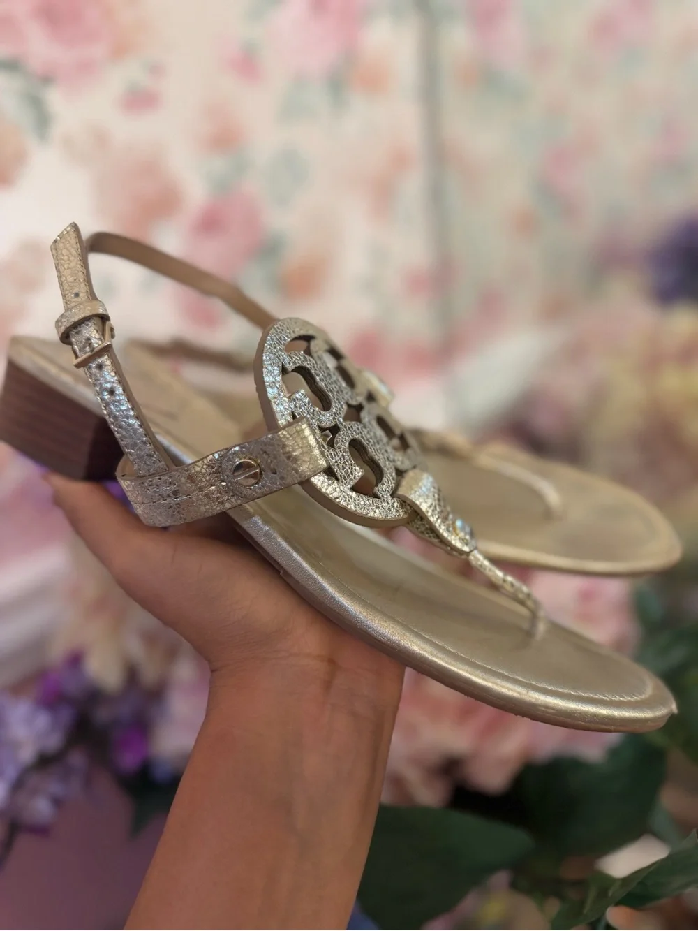 Tory Burch Metallic Gold Miller Logo Thong Sandals